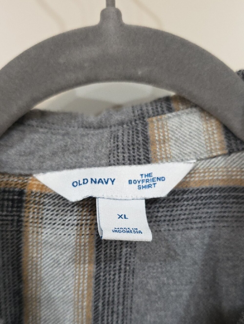 Old Navy Gray Plaid Button-Down Shirt with Cream and Tan Stripes - Picture 2 of 3